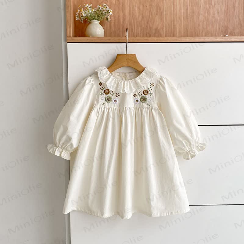 Toddler Girl Floral Long Sleeve Dress - Beige - 6-7T - image 5