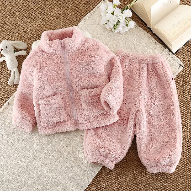 Toddler Cozy Coral Fleece Zip Up Jacket and Pants Set - Pink - 4-5T - image 1