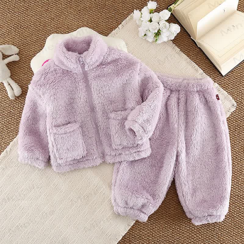 Toddler Cozy Coral Fleece Zip Up Jacket and Pants Set - Purple - 4-5T - image 3