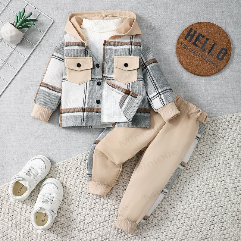 Baby Boy Cozy Plaid Jacket and Jogger 2-Piece Set - Beige - 4Y - image 1