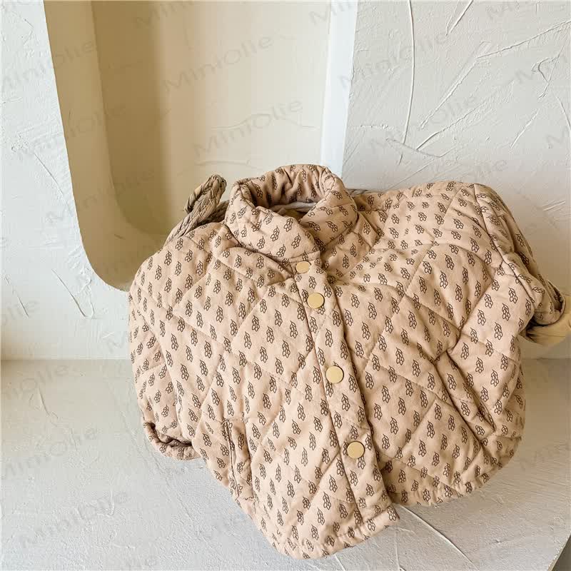Toddler Girl Leaf Print Lightweight Fleece Quilted Jacket - Brown - 6-7T - image 4