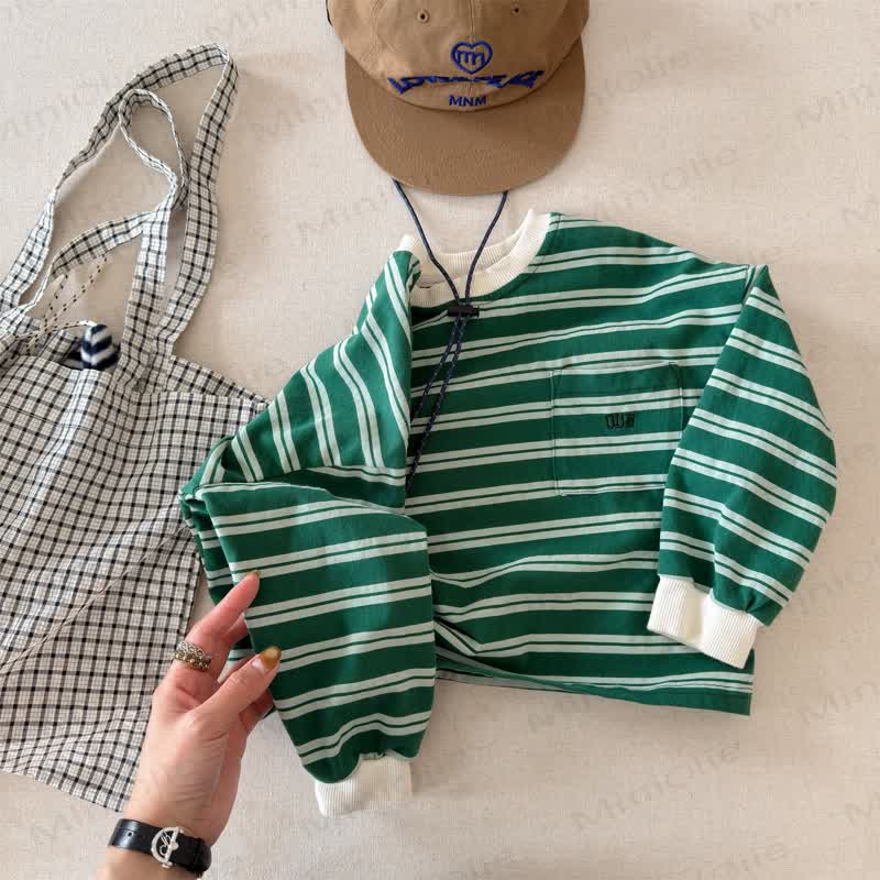 Toddler Striped Cotton Long Sleeve T-Shirt - Green - 6-7T - image 2