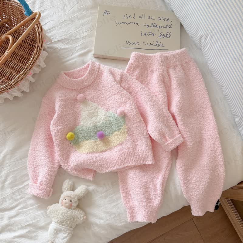 Toddler Girl Pom-Pom Cake Thickened Pajama Set - Pink - 7-8T - image 3
