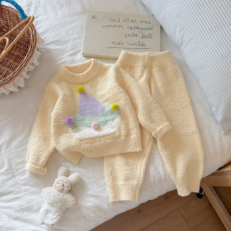 Toddler Girl Pom-Pom Cake Thickened Pajama Set - Yellow - 7-8T - image 2
