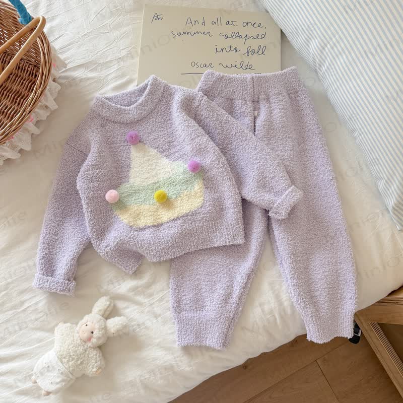 Toddler Girl Pom-Pom Cake Thickened Pajama Set - Purple - 7-8T - image 4