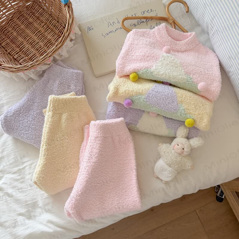 Toddler Girl Pom-Pom Cake Thickened Pajama Set - image 6