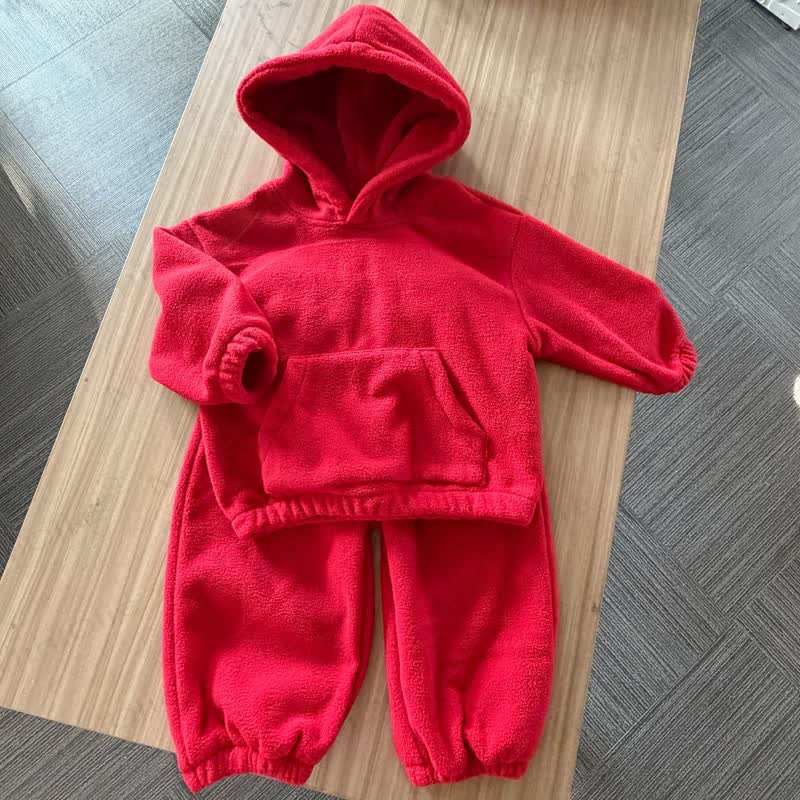 Toddler Casual Solid Color Hooded Sweatshirt and Jogger Set - Red - 10-11T - image 11