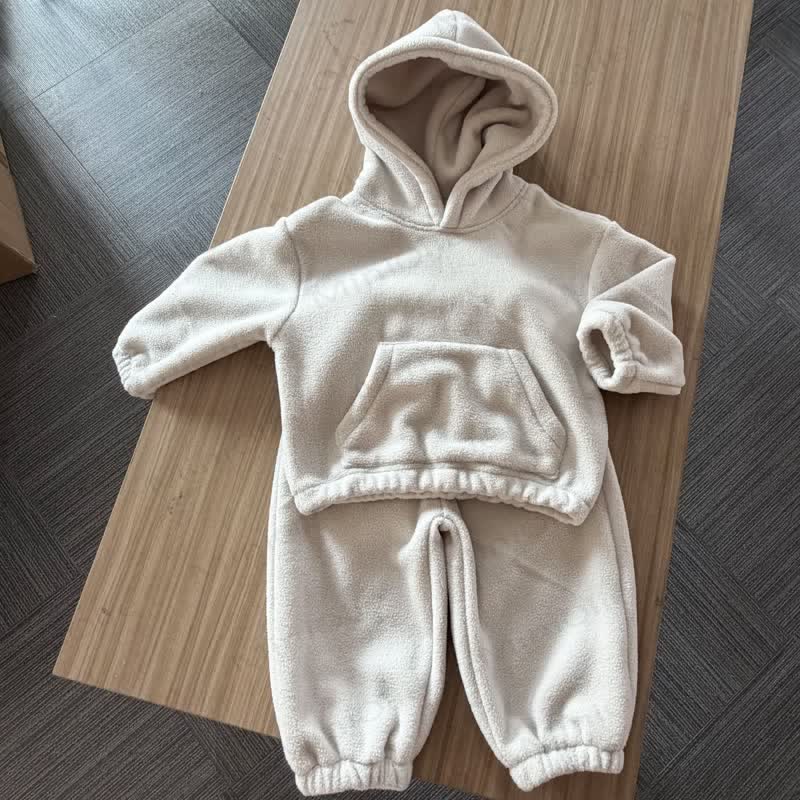Toddler Casual Solid Color Hooded Sweatshirt and Jogger Set - White - 10-11T - image 12