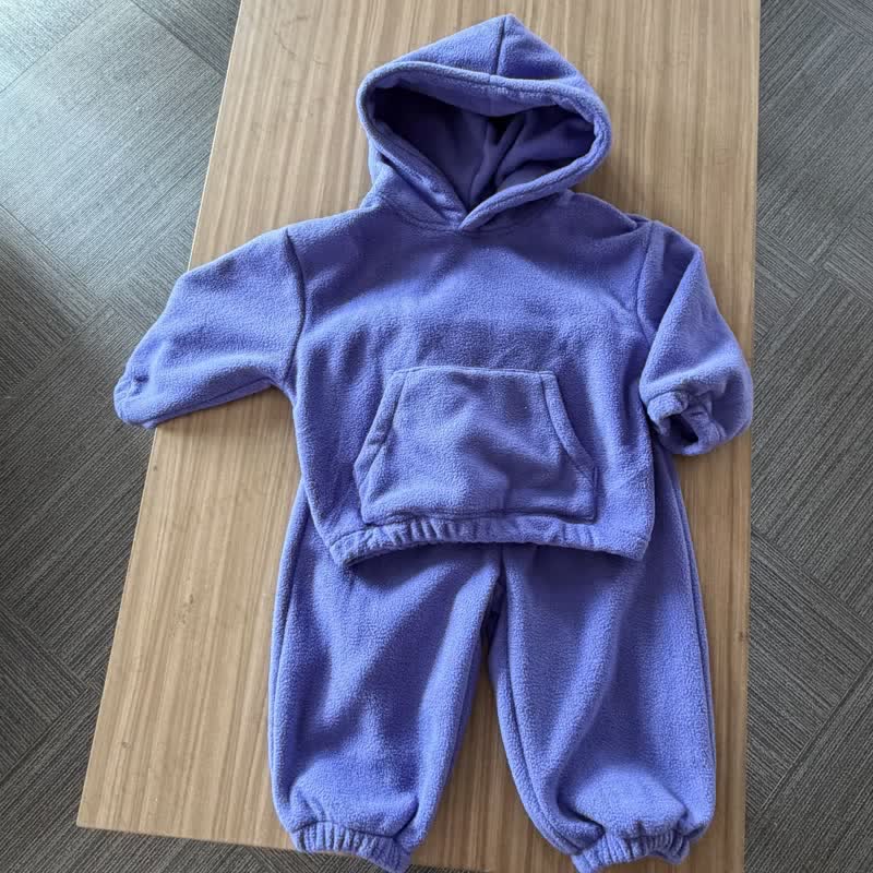 Toddler Casual Solid Color Hooded Sweatshirt and Jogger Set - Blue - 10-11T - image 13