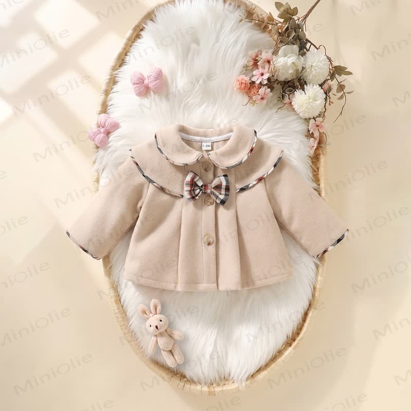 Baby Girl Plaid Bow Pan Collar Jacket - image 1