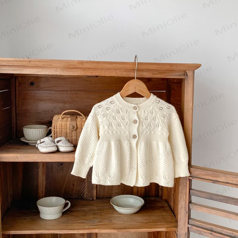 Baby Girl Cream Pointelle Peplum Cardigan Sweater Outerwear - image 2