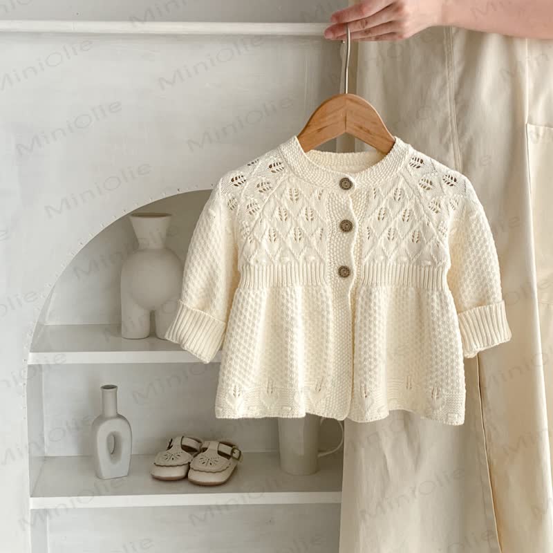 Baby Girl Cream Pointelle Peplum Cardigan Sweater Outerwear - image 1