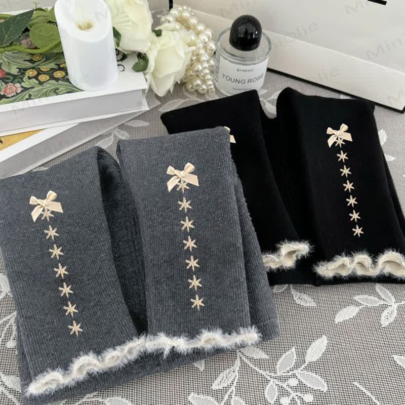 Baby Toddler Kid Girl Sweet Fleece Ribbed Bow Fur Trim Leggings - image 3