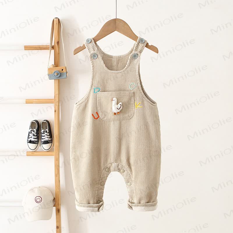 Baby Goose Fleece Lined Corduroy Overall Romper - Beige - 3-4T - image 2