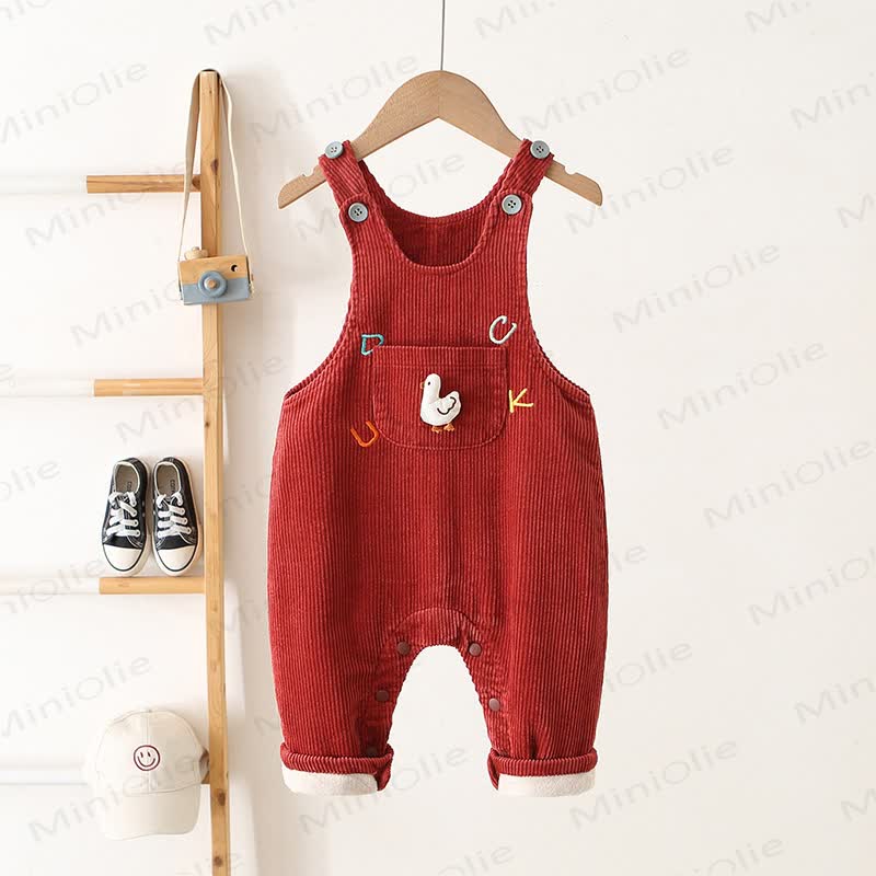 Baby Goose Fleece Lined Corduroy Overall Romper - Red - 3-4T - image 3