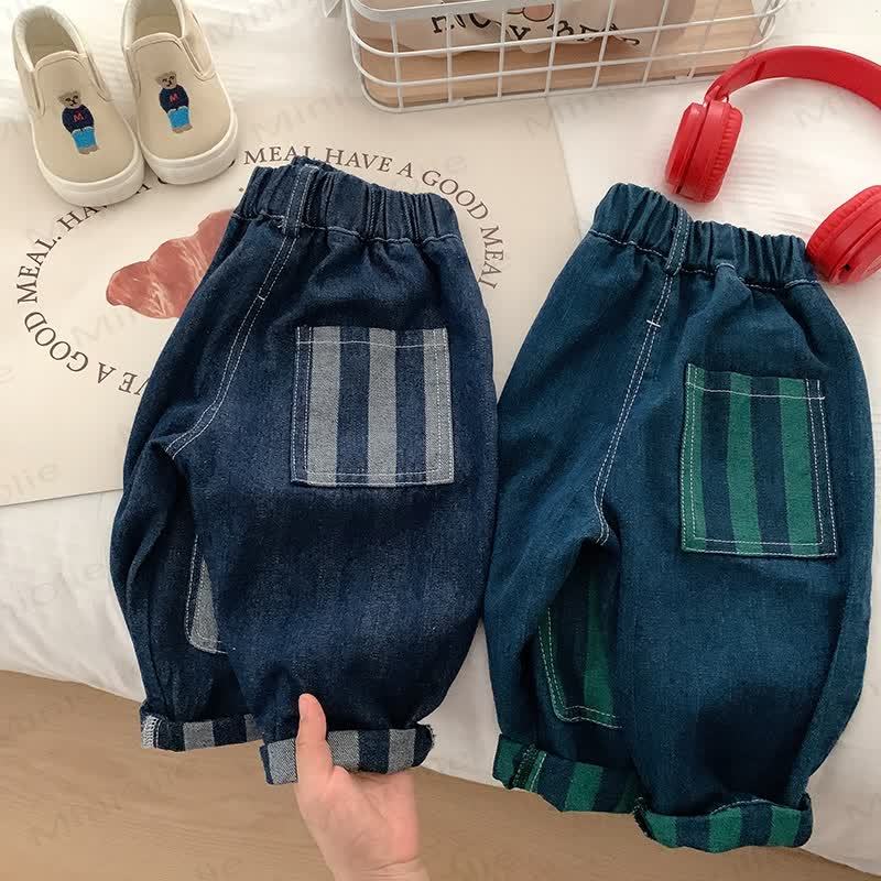 Toddler Boy Patch Striped Casual Denim Pants - image 3