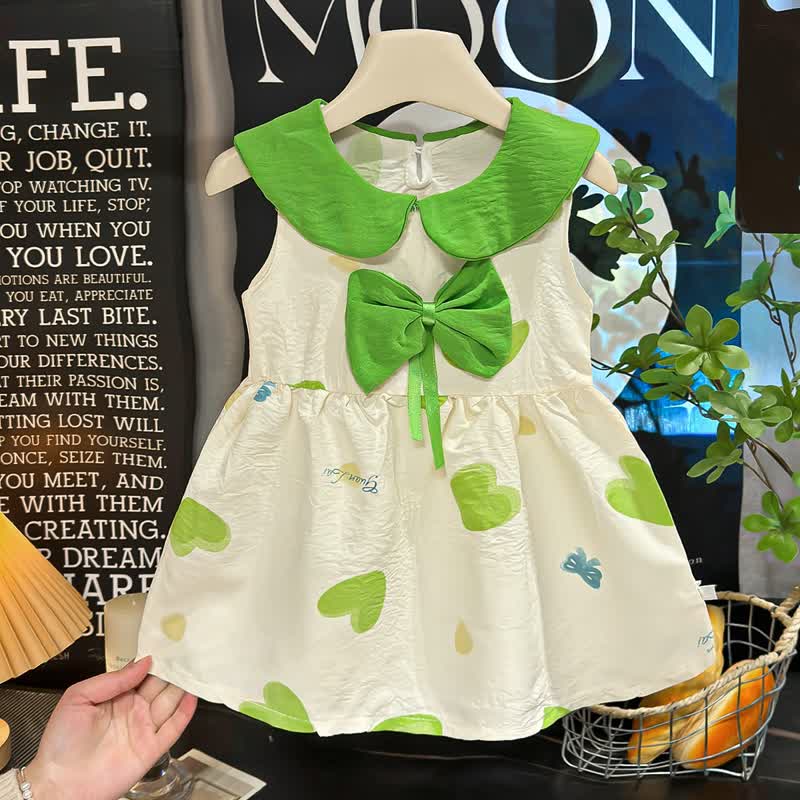 Toddler Girl Peter Pan Collar Summer Sleeveless Dress - Green - 8-9T - image 2