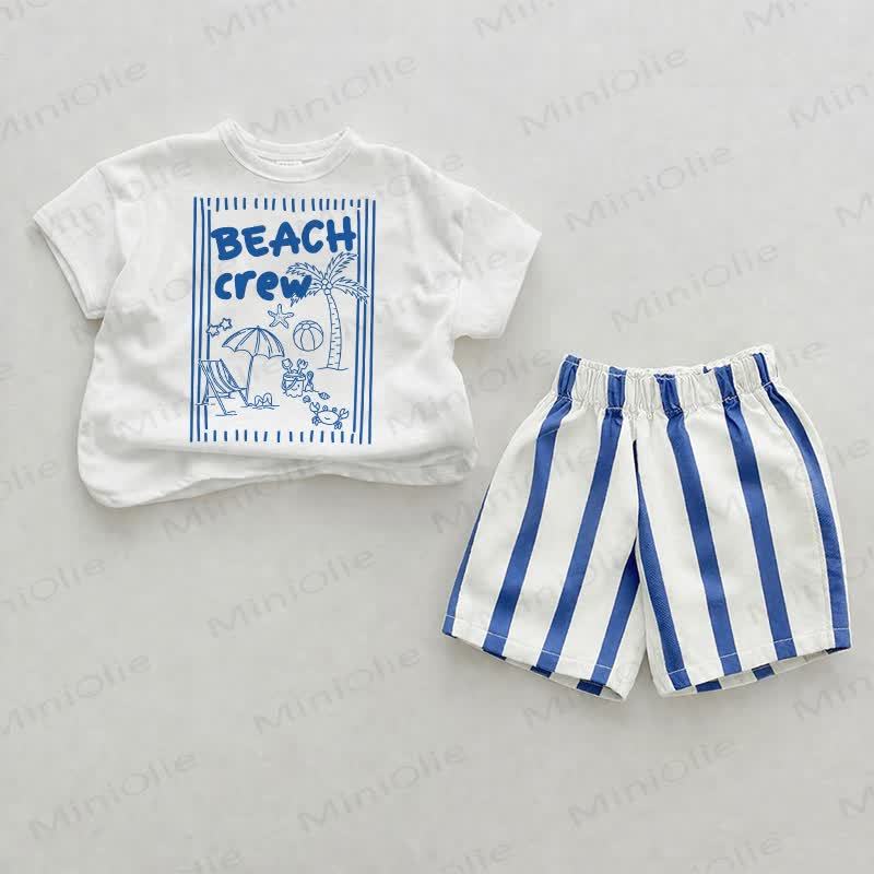 BEACH CREW Baby Blue Vertical Striped 2-piece Shorts Set - White&Blue - 2-3T - image 1
