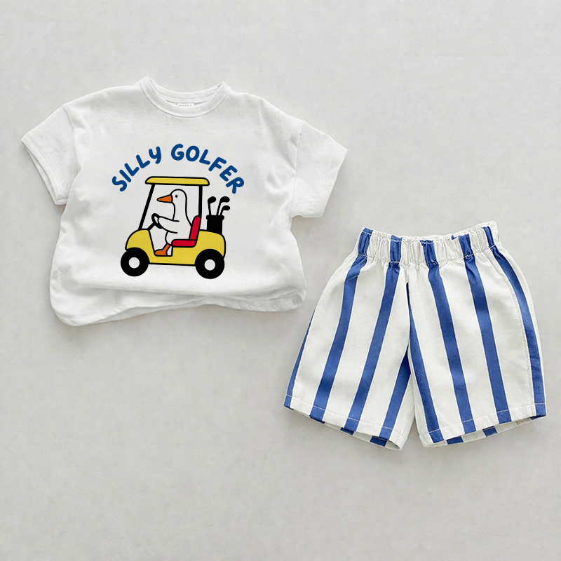 SILLY GOLFER Baby Blue Vertical Striped 2-piece Shorts Set - White&Blue - 2-3T - image 1