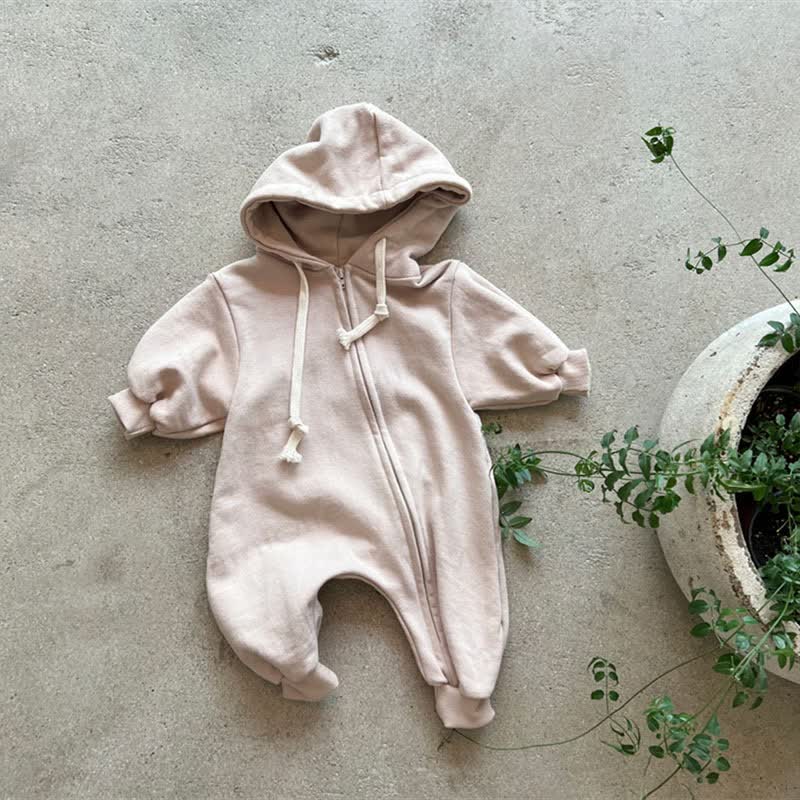 Baby Solid Color Hooded Casual Romper - Light Pink - 18-24M - image 5