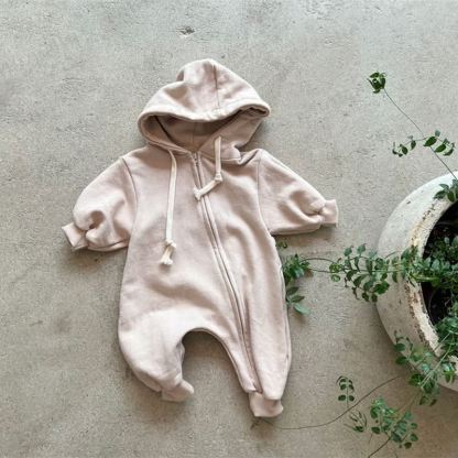 Baby Solid Color Hooded Casual Romper - Light Pink - 18-24M - image 5