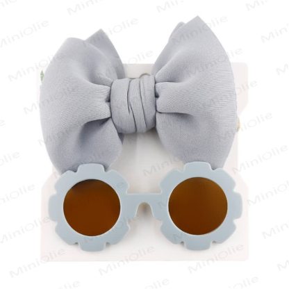 Baby Sunglasses and Bowknot Headband Set - Grey - image 7