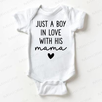 JUST A BOY IN LOVE WITH HIS MAMA Baby Heart Pattern White Bodysuit - White - 18-24M - image 1