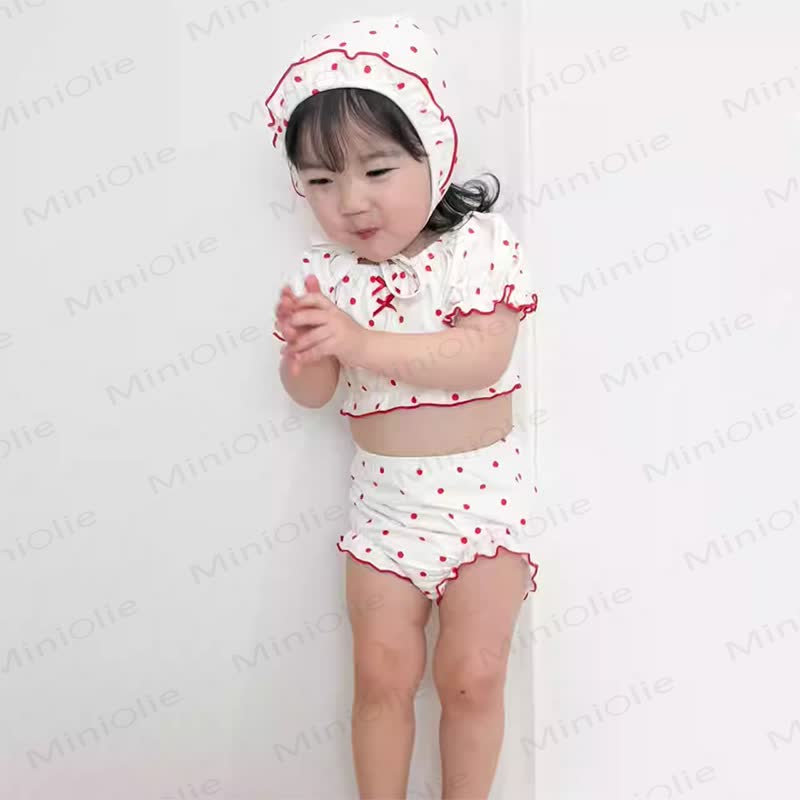 Baby Dot/Plaid Ruffle Swimsuit Set With Hat - image 5
