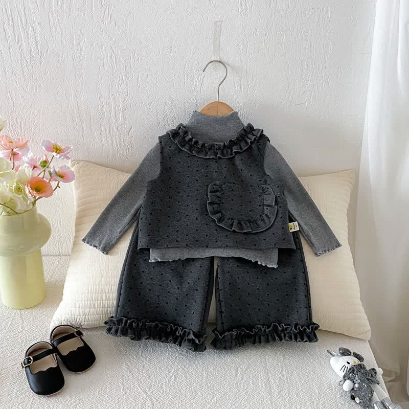 Baby Toddler Girl Grey Dot Bow 3-piece Set - image 4