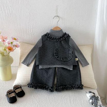 Baby Toddler Girl Grey Dot Bow 3-piece Set - image 4