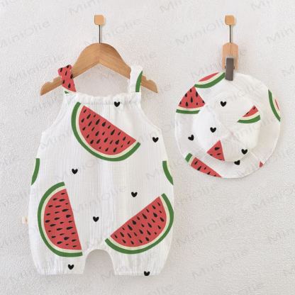 Baby Watermelon Romper with Hat - White - 18-24M - image 1