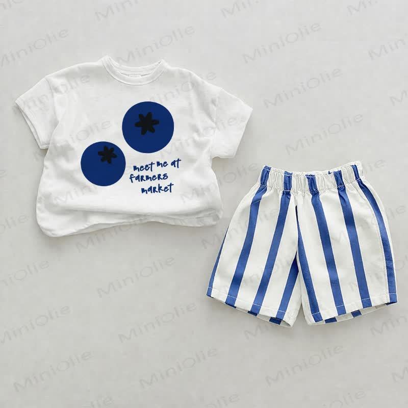 MEET ME AT FARMERS MARKET Baby Blue Vertical Striped 2-piece Shorts Set - White&Blue - 2-3T - image 1