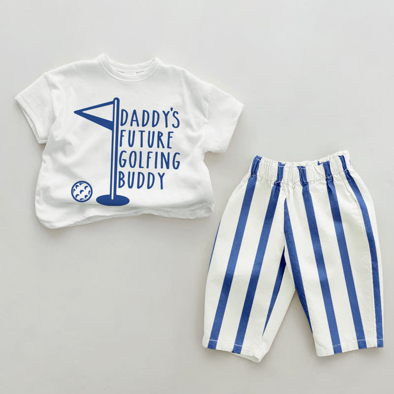 DADDY'S FUTURE GOLFING BUDDY Baby 2-piece Vertical Striped Set - White&Blue - 2-3T - image 1