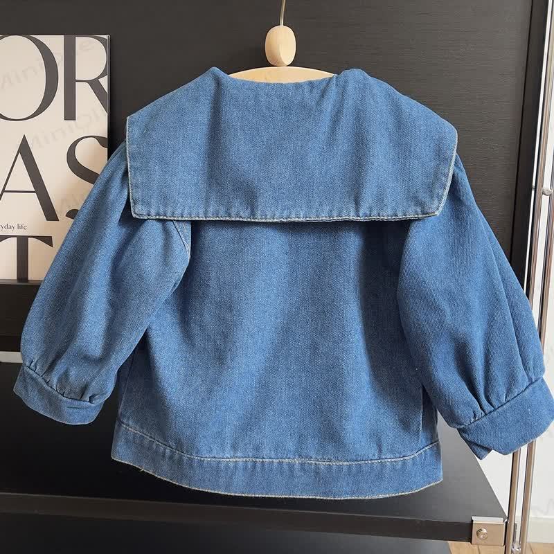Kid Girl Lapel Blue Denim Jacket - image 4