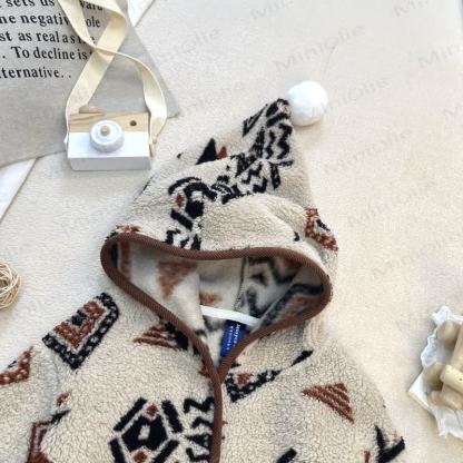 Baby Lamb Fleece Hooded Printed Romper - image 4