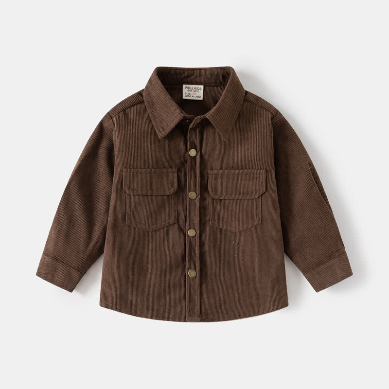 Kid Boy Solid Color Vintage Corduroy Shirt - Coffee - 8Y - image 2