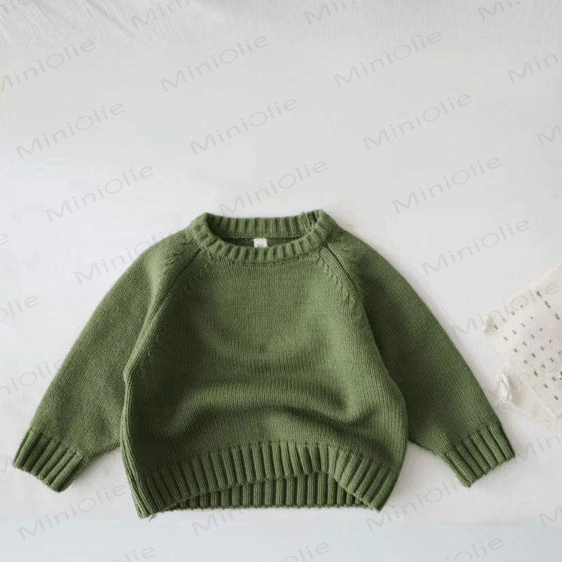 Kid Solid Color Crew Neck Knitted Sweater - Green - 8Y - image 16