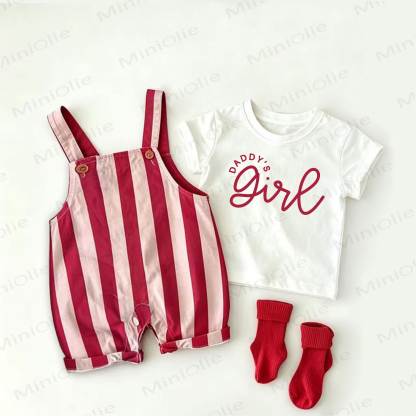 DADDY'S GIRL Baby Girls Slogan Red Stripe Overalls and White Tee 2-piece Set - White&Red - 2-3T - image 1