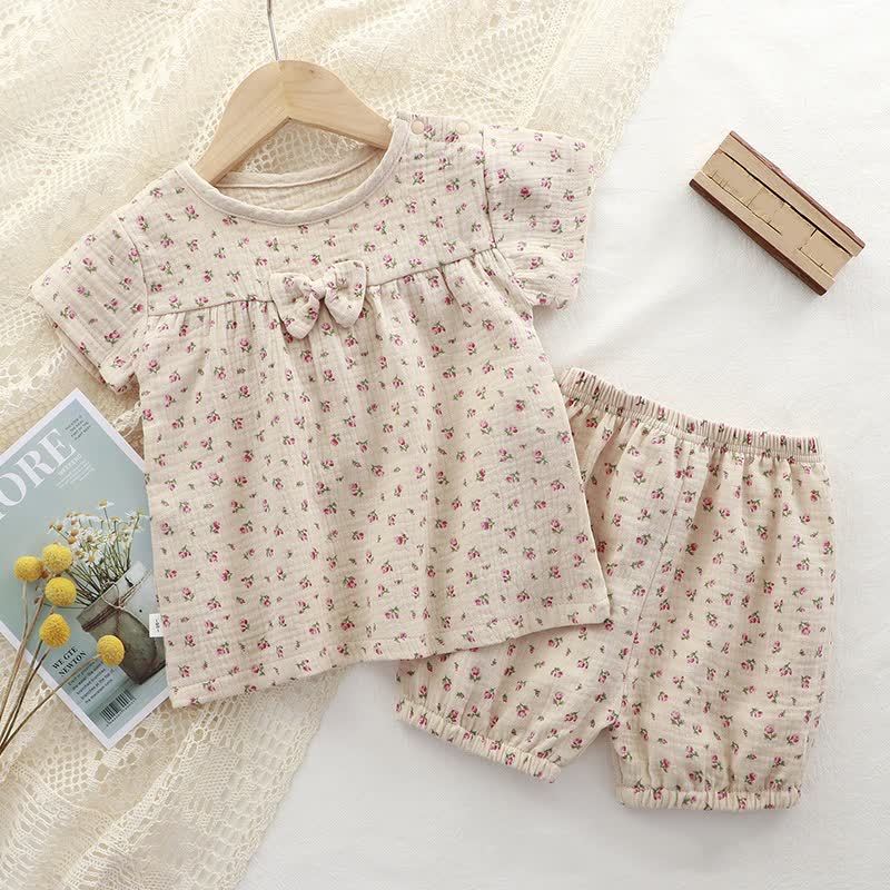 Toddler Girl Floral Print Tee and Shorts Pajamas 2-piece Set - Beige - 4-5T - image 4