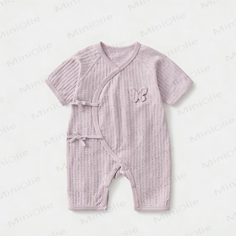 Baby Cotton Solid Color Romper - Purple - 9-12M - image 4