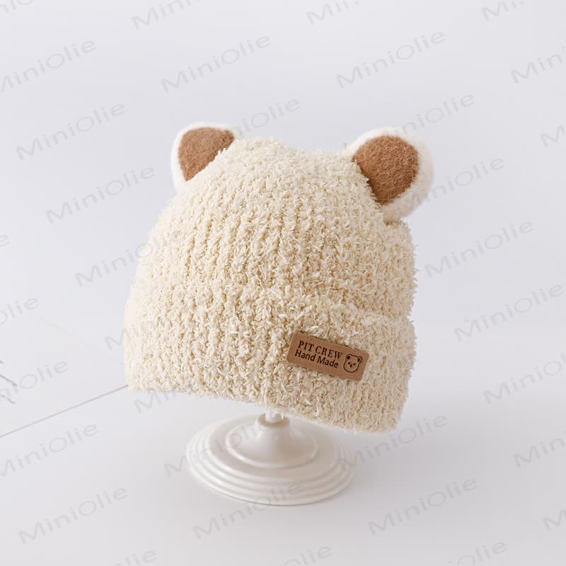 Baby Plush Bear Ears Knit Cap - Beige - 6-36M - image 4