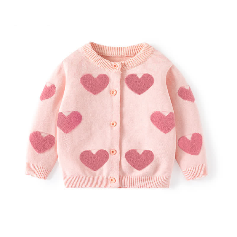 Baby Toddler Heart Print Cardigan Knitted Sweater - Pink - 8Y - image 3