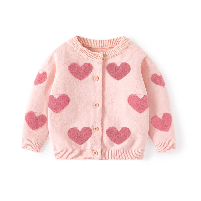 Baby Toddler Heart Print Cardigan Knitted Sweater - Pink - 8Y - image 3