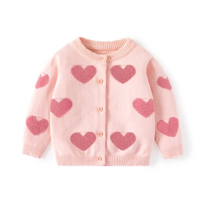 Baby Toddler Heart Print Cardigan Knitted Sweater - Pink - 8Y - image 3
