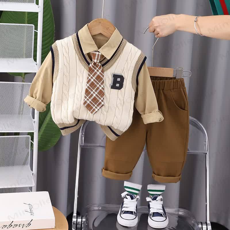 B Baby Toddler Boy Plaid 3-piece Set - Beige - 5-7T - image 4