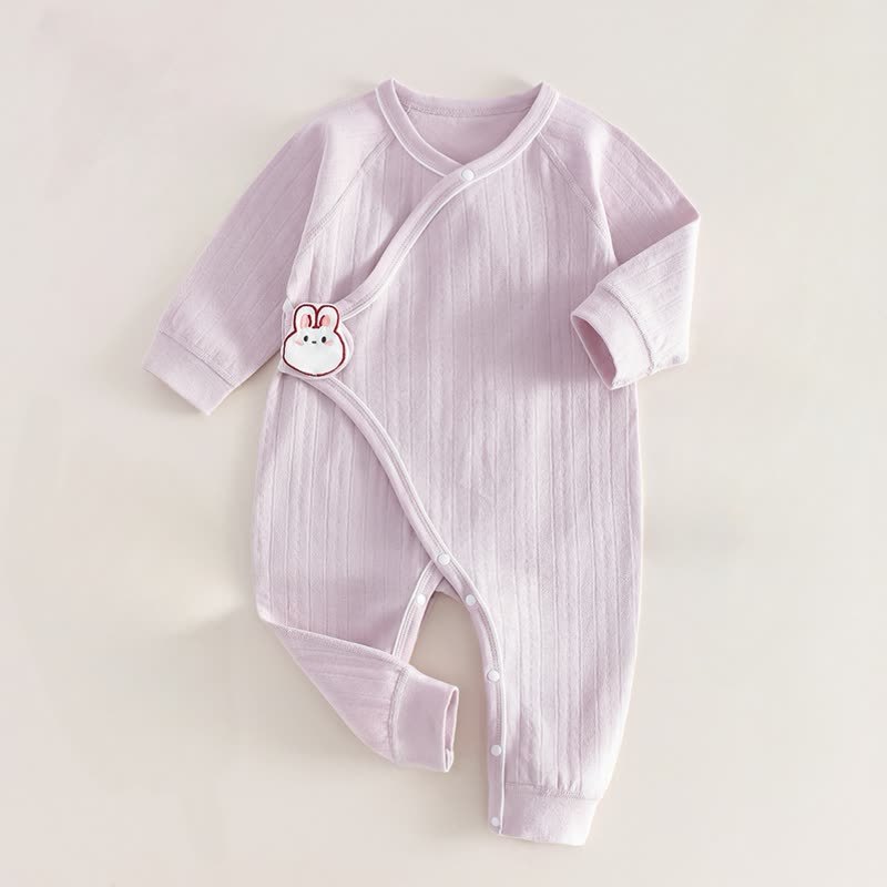 Baby Solid Color Animal Velcro Romper - Purple - 6-12M - image 4