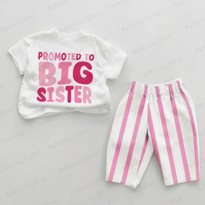 PROMOTED TO BIG SISTER Baby Girl Pink Vertical Striped 2-piece Set - White&Pink - 2-3T - image 1