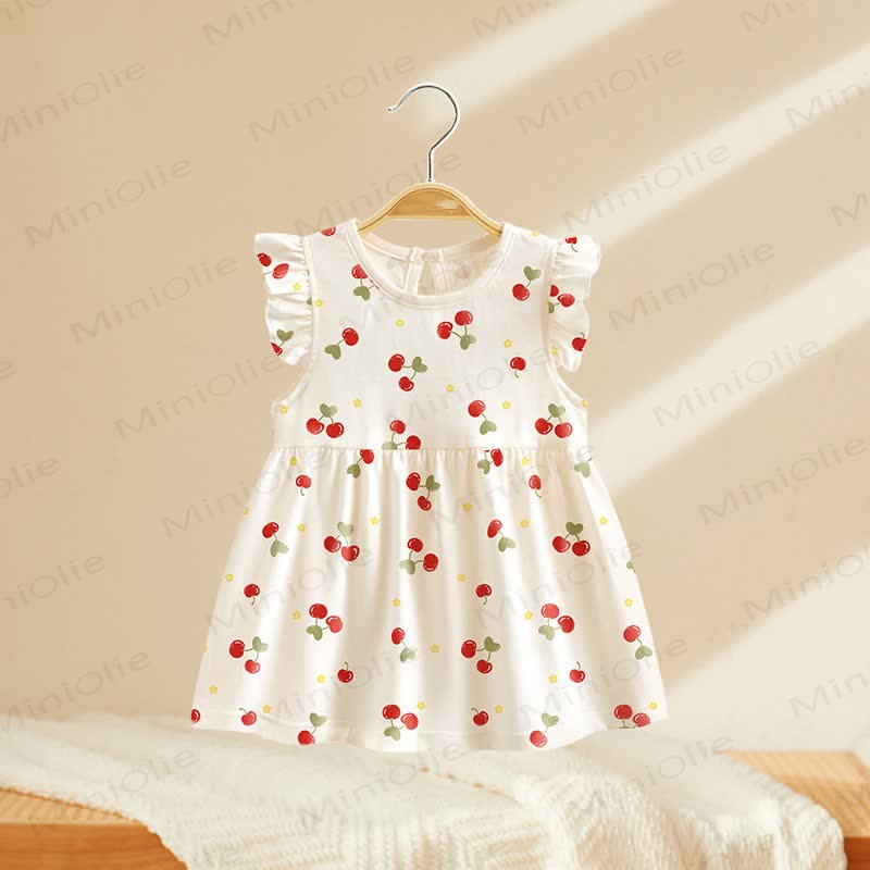 Toddler Baby Girls Print Flutter Sleeve Summer Dress - White Cherry - 4-5T - image 5