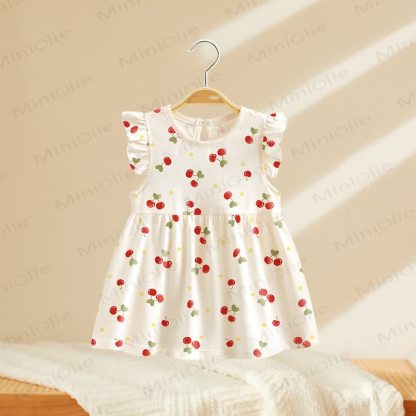Toddler Baby Girls Print Flutter Sleeve Summer Dress - White Cherry - 4-5T - image 5