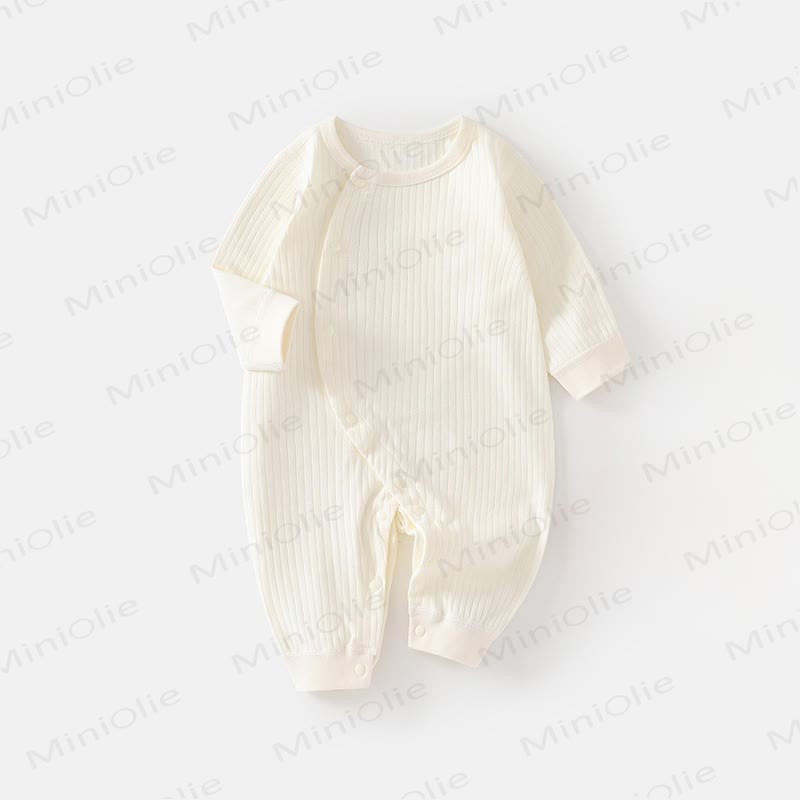 Baby Solid Color Ribbed Pajamas Romper - Beige - 18-24M - image 8